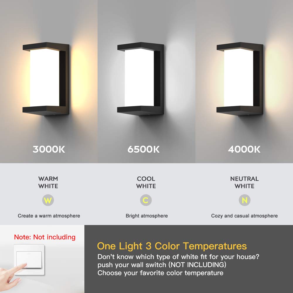 Modern Outdoor Wall Light, 24W LED, 3 Color Options, Matte Black, IP65 Waterproof, Concave Design