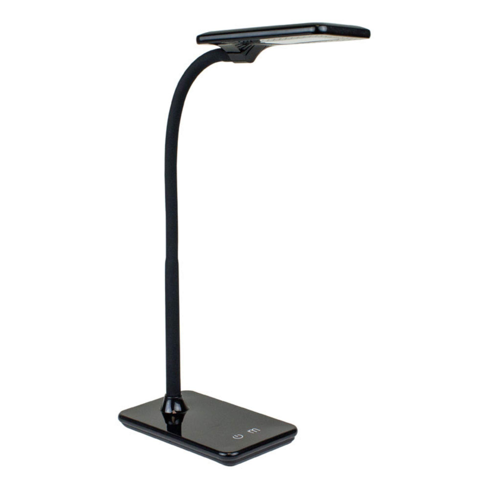 Touch Dimmable Desk Lamp, Black Plastic, 21 LEDs, USB Port, Adjustable Color Temperature