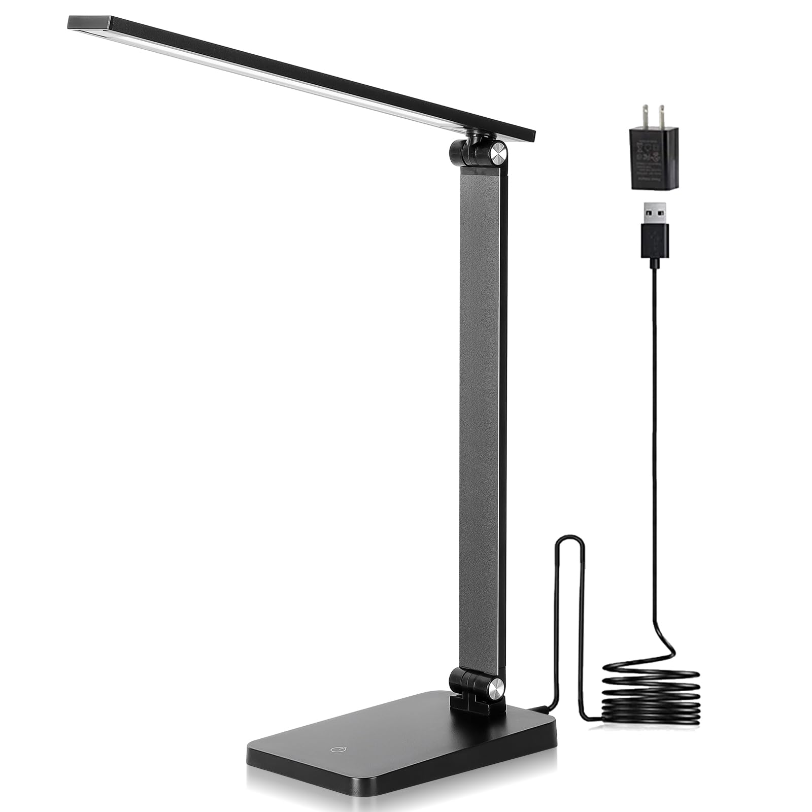 LED Desk Lamp for Home Office, 3 Levels Dimmable Desk Light with USB Charging Port, Small Study Lamp, Reading Light for Table