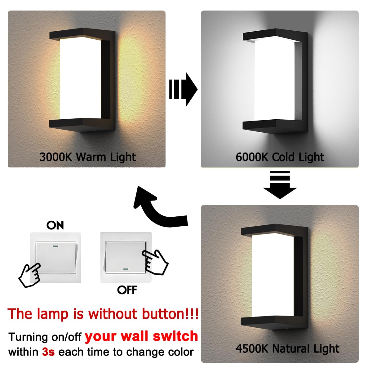 Modern Outdoor Wall Light, 24W LED, 3 Color Options, Matte Black, IP65 Waterproof, Concave Design
