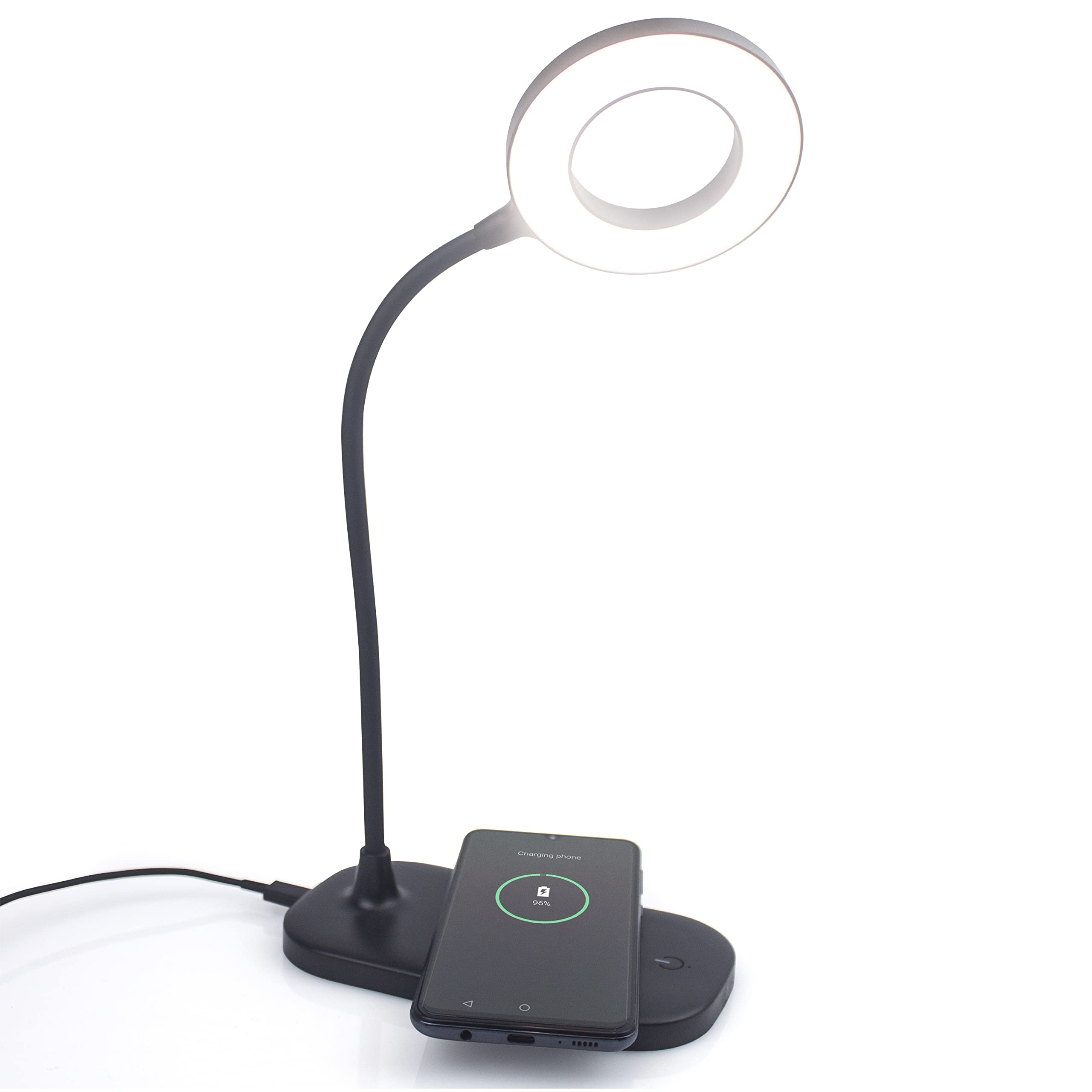 Touch Dimmable Desk Lamp, Black Plastic, 21 LEDs, USB Port, Adjustable Color Temperature