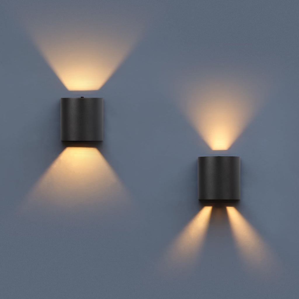 2-Pack LED Wall Lights, 10W, 400LM, 3000K Warm White, IP65 Waterproof, Aluminum, Black