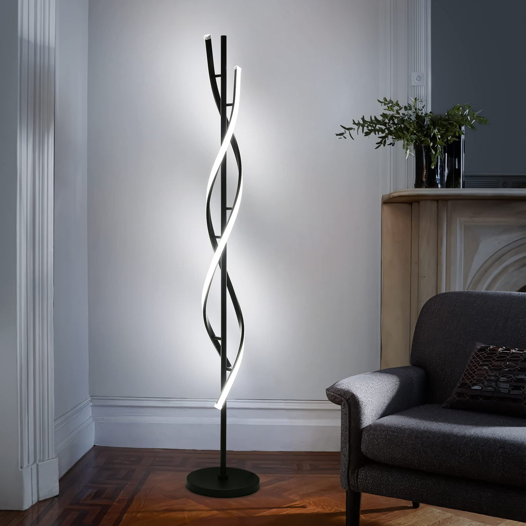 Modern Spiral Floor Lamp, 53" Black Dimmable LED Corner Lamp with Remote Control