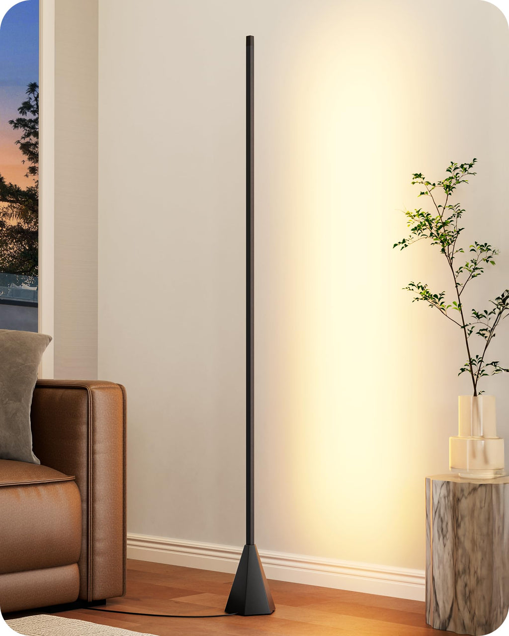 LED Corner Floor Lamp, Standing Light with Motion Sensor, 2700K-6500K Eye Caring Dimmable Lamps with Remote Control