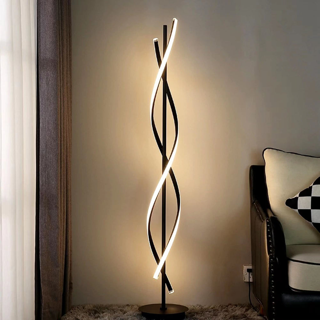 Modern Spiral Floor Lamp, 53" Black Dimmable LED Corner Lamp with Remote Control