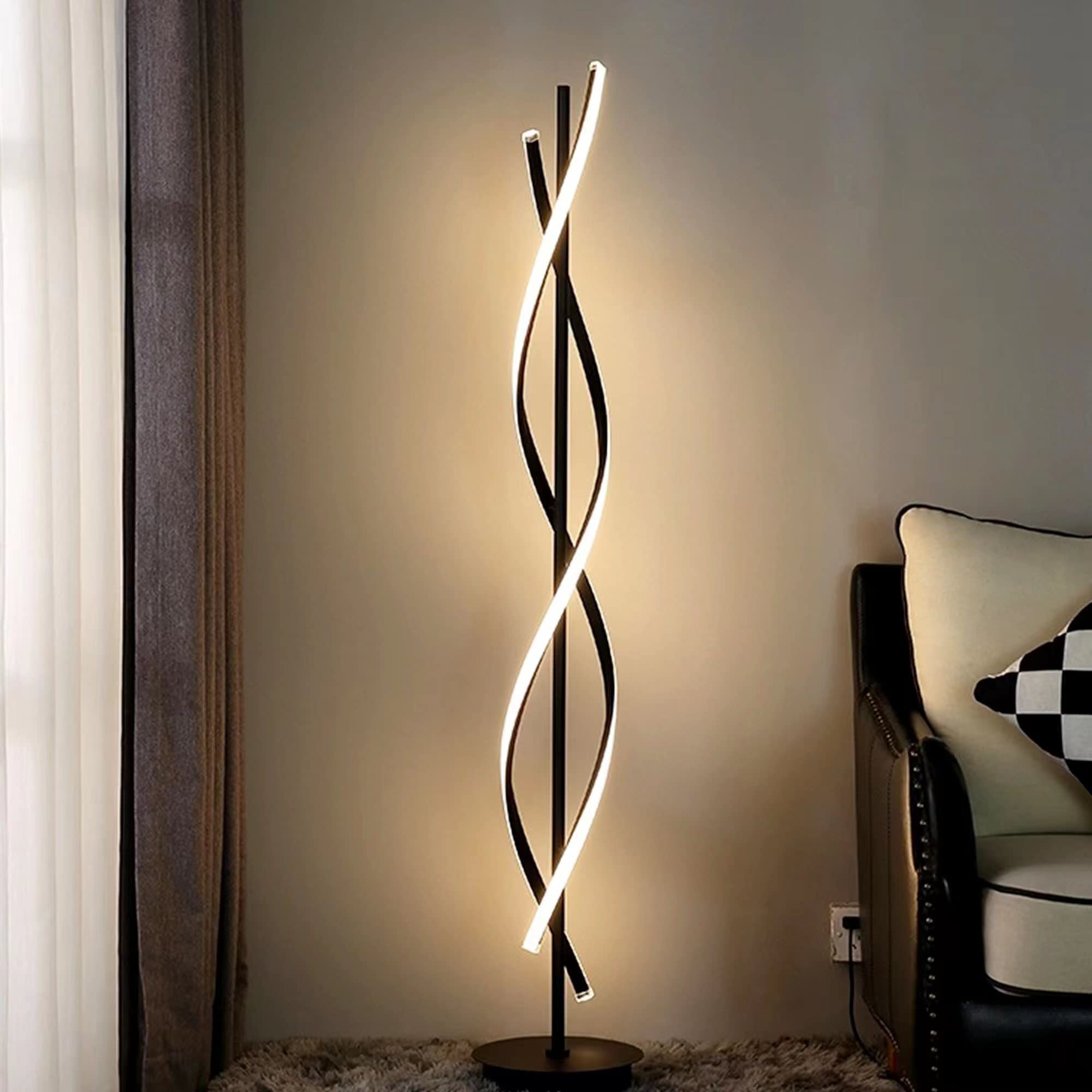 Modern Spiral Floor Lamp, 53" Black Dimmable LED Corner Lamp with Remote Control