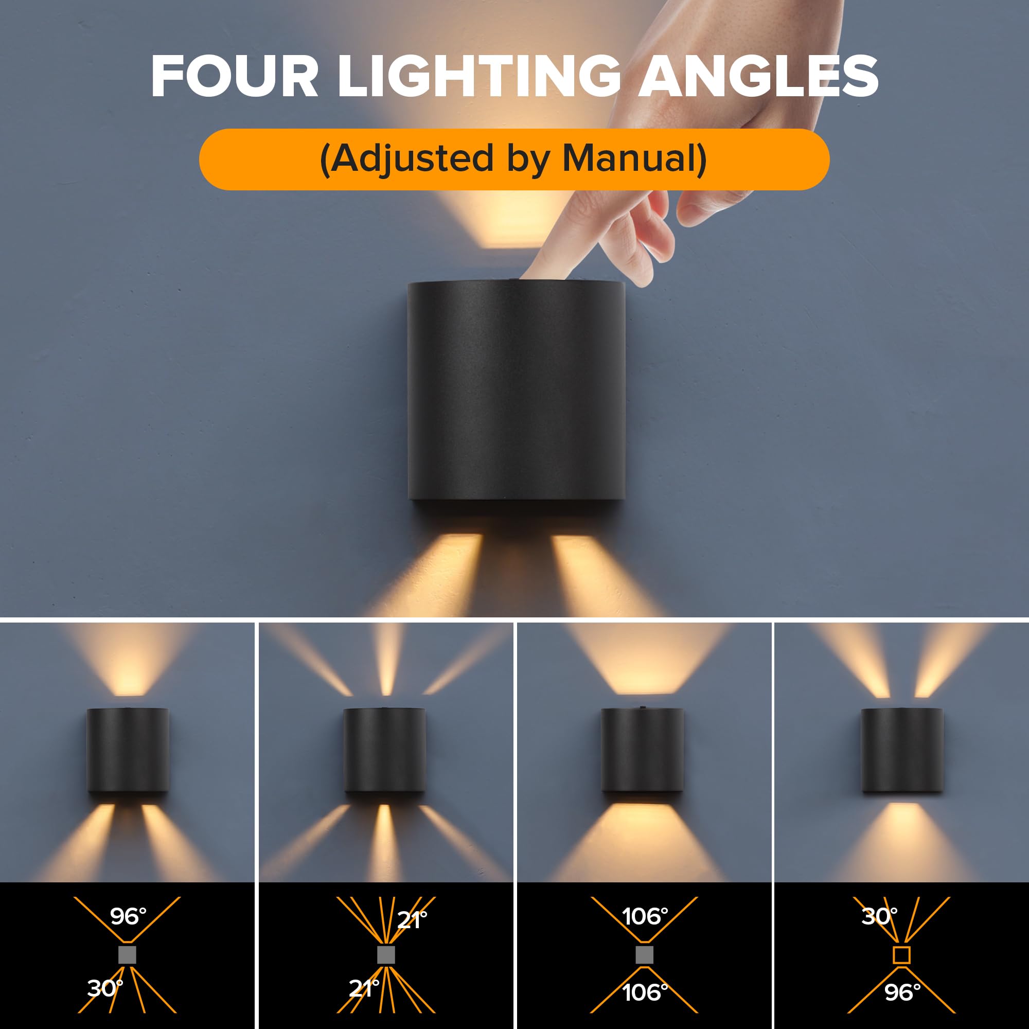 2-Pack LED Wall Lights, 10W, 400LM, 3000K Warm White, IP65 Waterproof, Aluminum, Black
