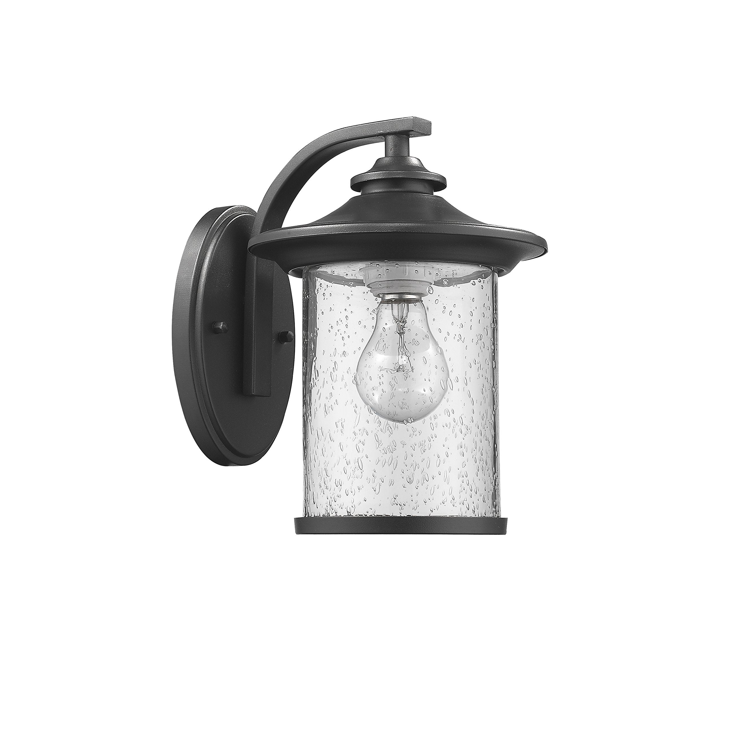 Outdoor Wall Sconce, Transitional Design, 11in Height, Black,Glass Material