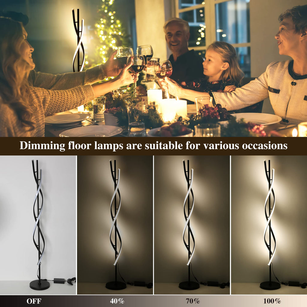 Modern Spiral Floor Lamp, 53" Black Dimmable LED Corner Lamp with Remote Control