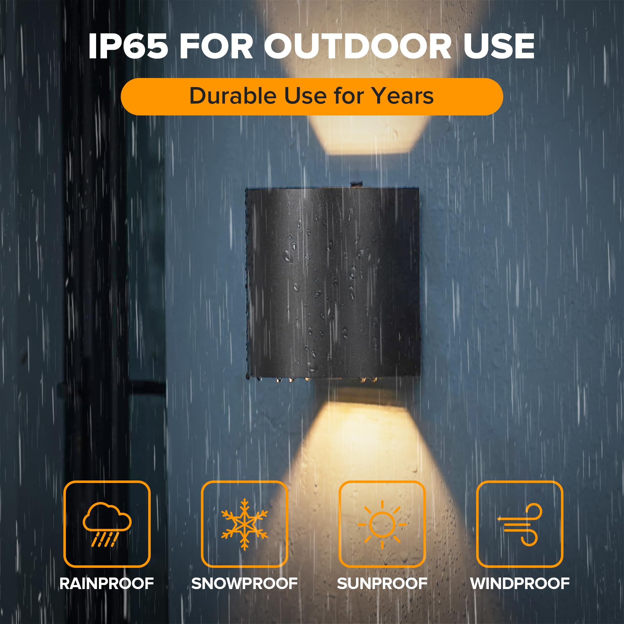 2-Pack LED Wall Lights, 10W, 400LM, 3000K Warm White, IP65 Waterproof, Aluminum, Black